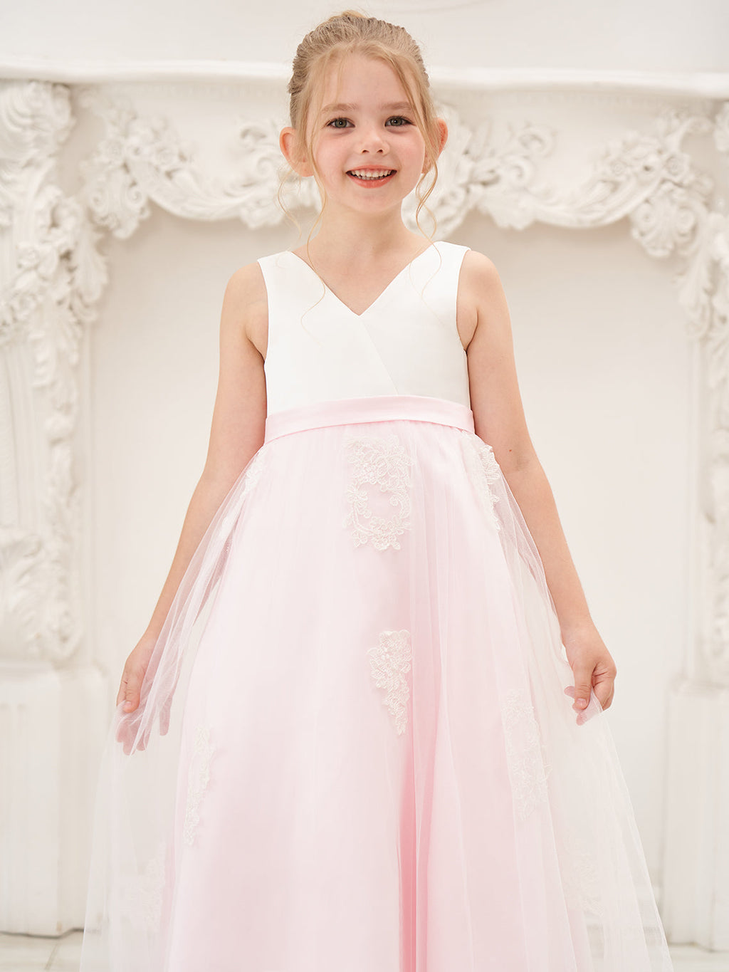 A-Linie Satin Tüll Knöchellanges Rosa Kleid (2003227111)