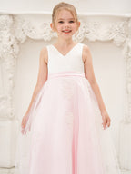 A-Linie Satin Tüll Knöchellanges Rosa Kleid (2003227111)