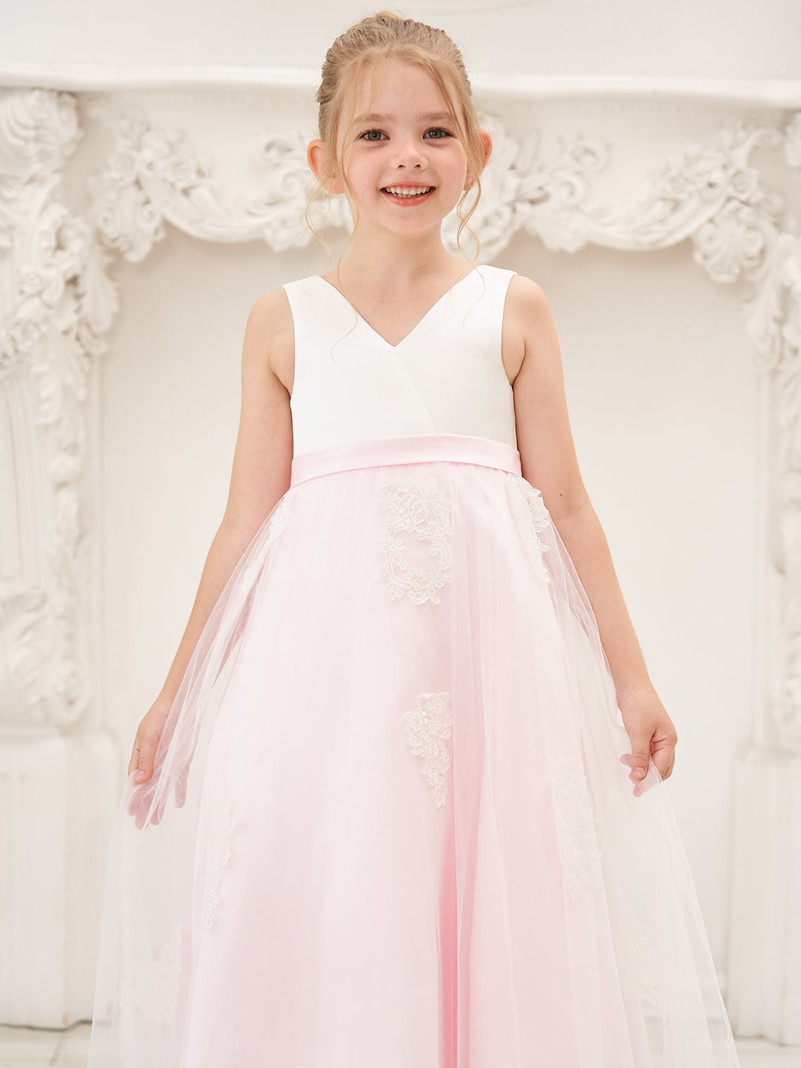 A-Linie Satin Tüll Knöchellanges Rosa Kleid (2003227111)