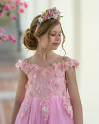 Vestido de fiesta/princesa de encaje con cola larga, color rosa, para cumpleaños