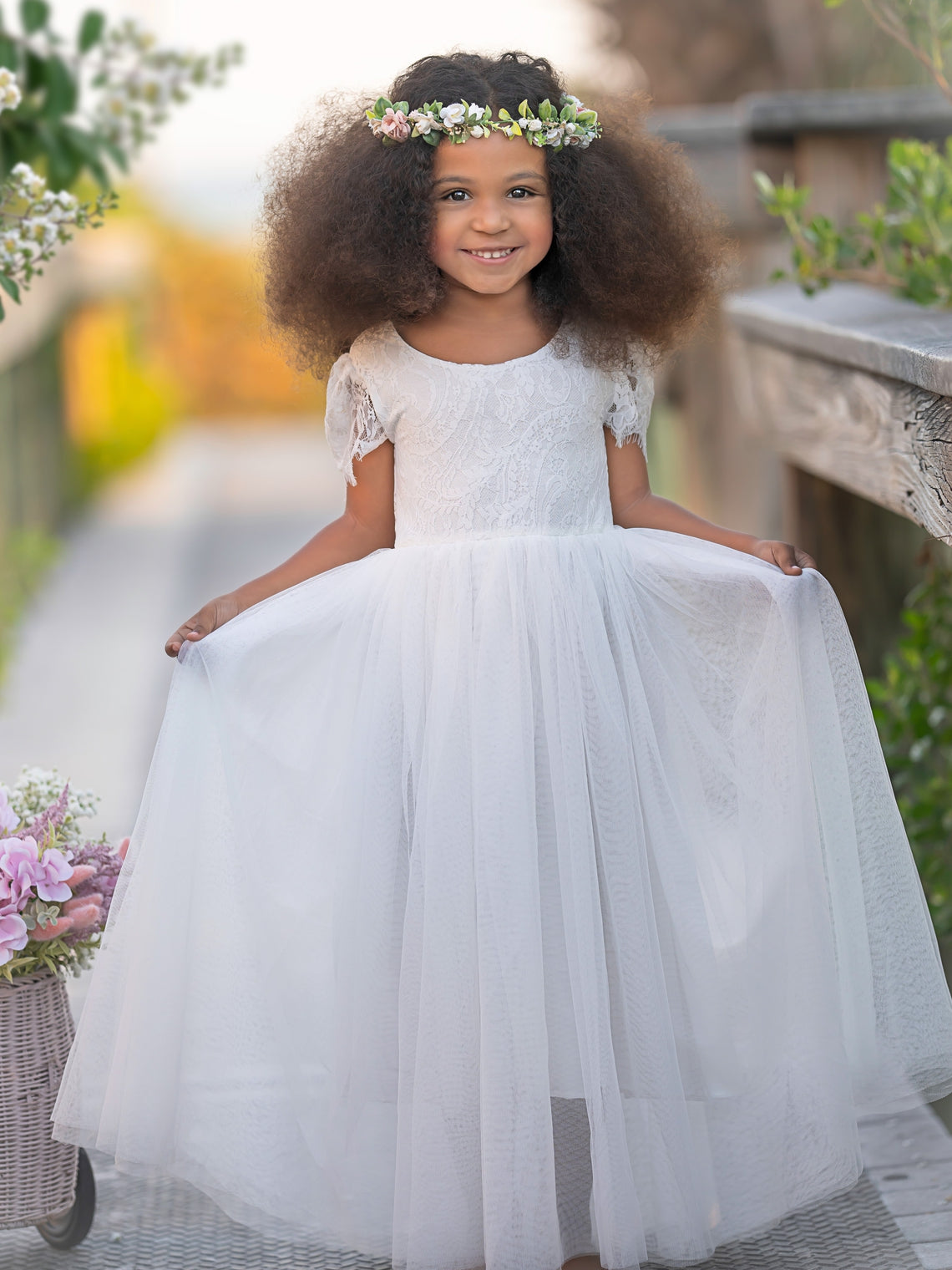 A-line Lace Ankle-length Boho Flower Girl Dress