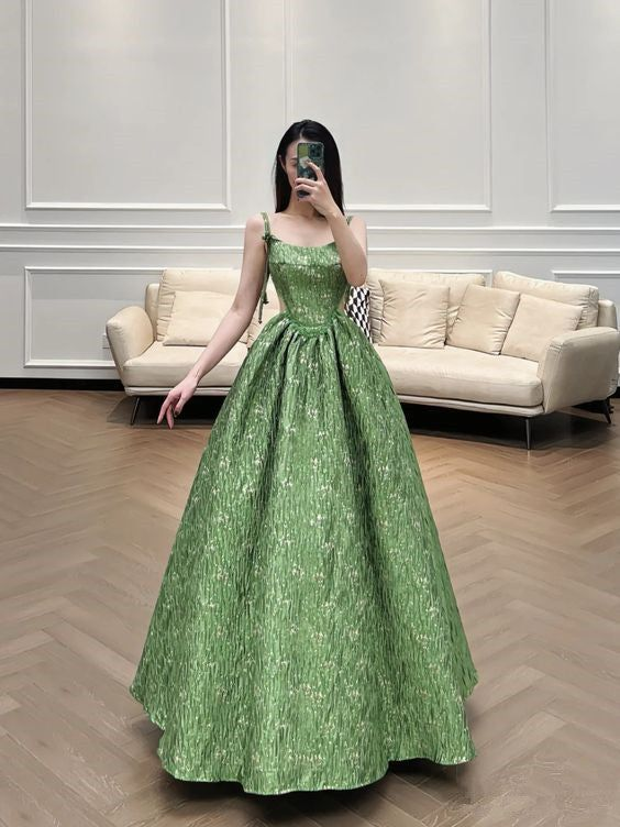 Vestido de noche verde vintage con tirantes finos, corte A, para fiesta de graduación, cumpleaños, Y7567