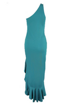 Elegant Solid Flounce Slit One Shoulder Evening Dress Dresses(8 Colors)