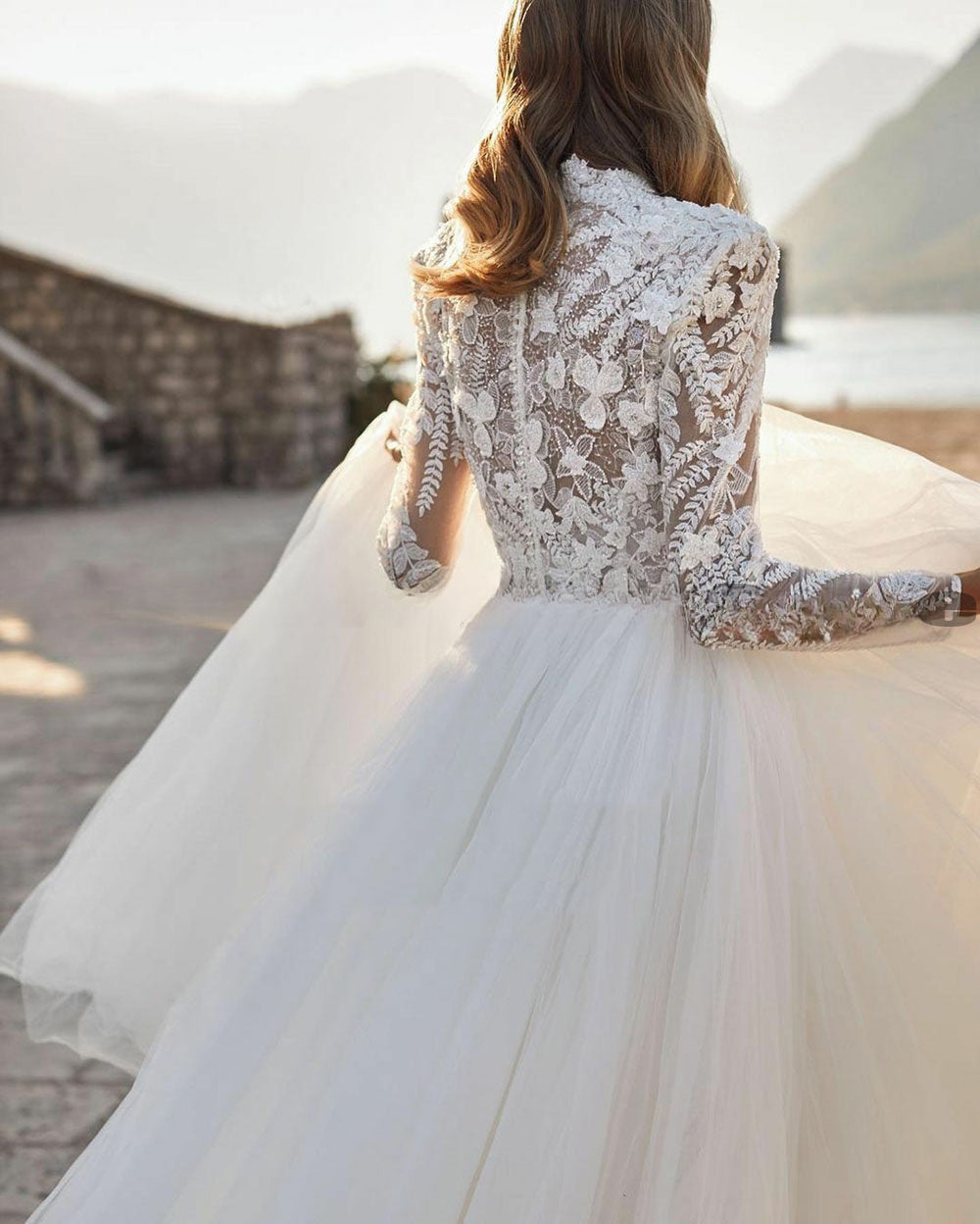 Grace Pretty luxury Princess Wedding Dresses Modest O Neck Long Sleeves Muslim Bride Dresses Bridal Gown vestidos de novia-payinti