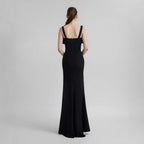 Diamond Strap Bow Slit Elegant Prom Dress