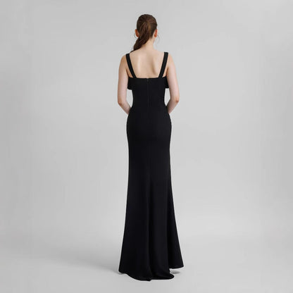 Diamond Strap Bow Slit Elegant Prom Dress