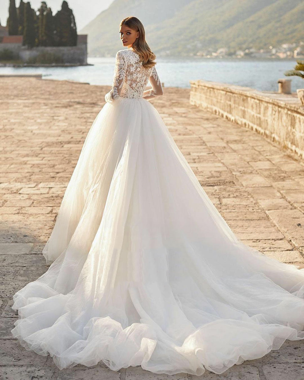 Grace Pretty luxury Princess Wedding Dresses Modest O Neck Long Sleeves Muslim Bride Dresses Bridal Gown vestidos de novia-payinti