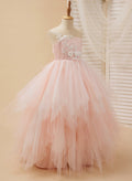 Duchesse-Linie/Princess-Linie Spitze Tüll Bodenlang Rosa Kleid (2003226757) 