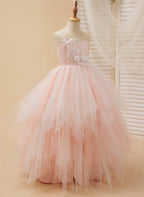 Duchesse-Linie/Princess-Linie Spitze Tüll Bodenlang Rosa Kleid (2003226757) 