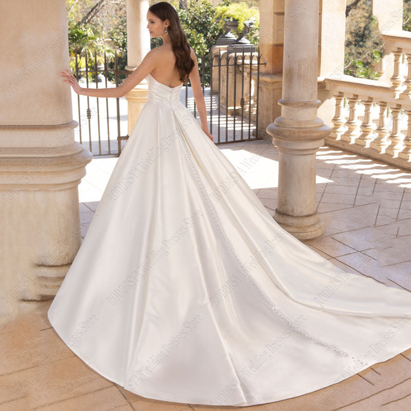 Strapless Satin Wedding Dresses For Women Bridal Party Gowns Sexy High Slit свадебное платье Modern Custom Made 2023-payinti
