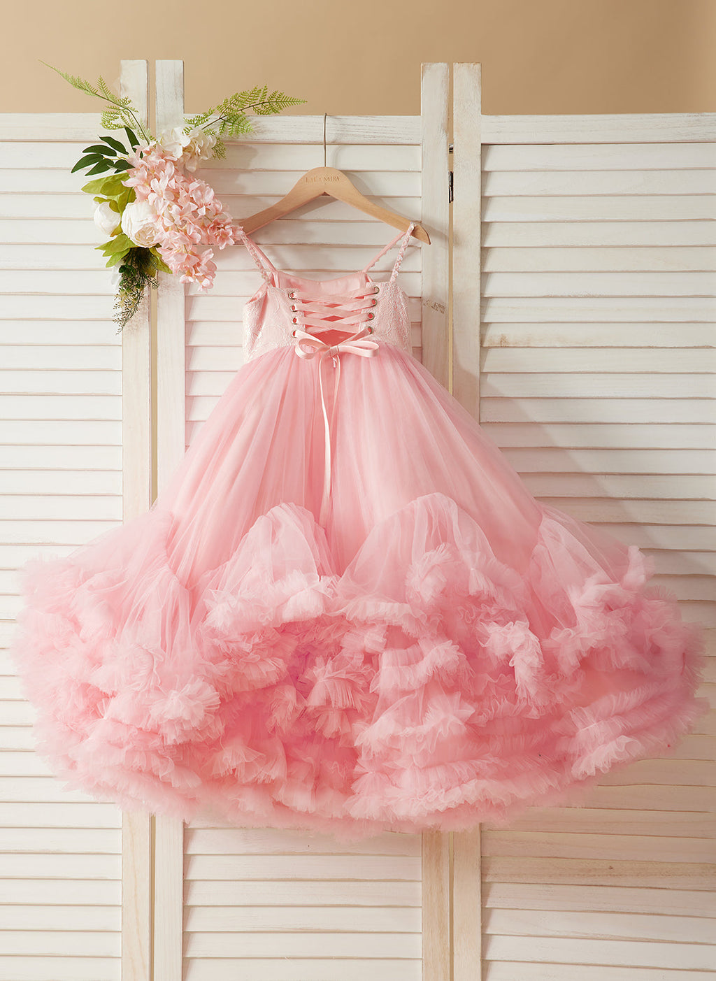 A-line Tulle Floor-length Pink Flower Girl Dress