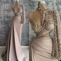 Champagner Ballkleid Perlenbesetztes Ballkleid Falten Ballkleid High Neck Abendkleid Y6620