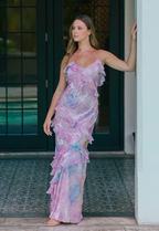 Romantisches Chiffon-Ballkleid mit Spaghettiträgern und V-Ausschnitt, charmantes Abendkleid Y2306
