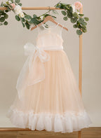 Vestido rosa de tul y organza con corte en A hasta el suelo (010226975)