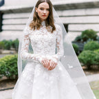 Princess Long Sleeve Wedding Dress For Women Romantic Lace High Neck Bride Party Gorgeous Applique Boho Bridal Gown-payinti