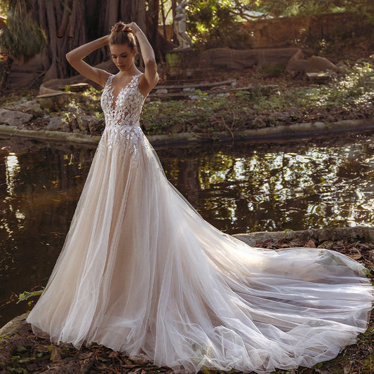 Pastrol Wedding Dress V-neck Tank Sleeveless 2023 For Women Bridal Vestidos De Noiva Custom Made Appliques Formal-payinti