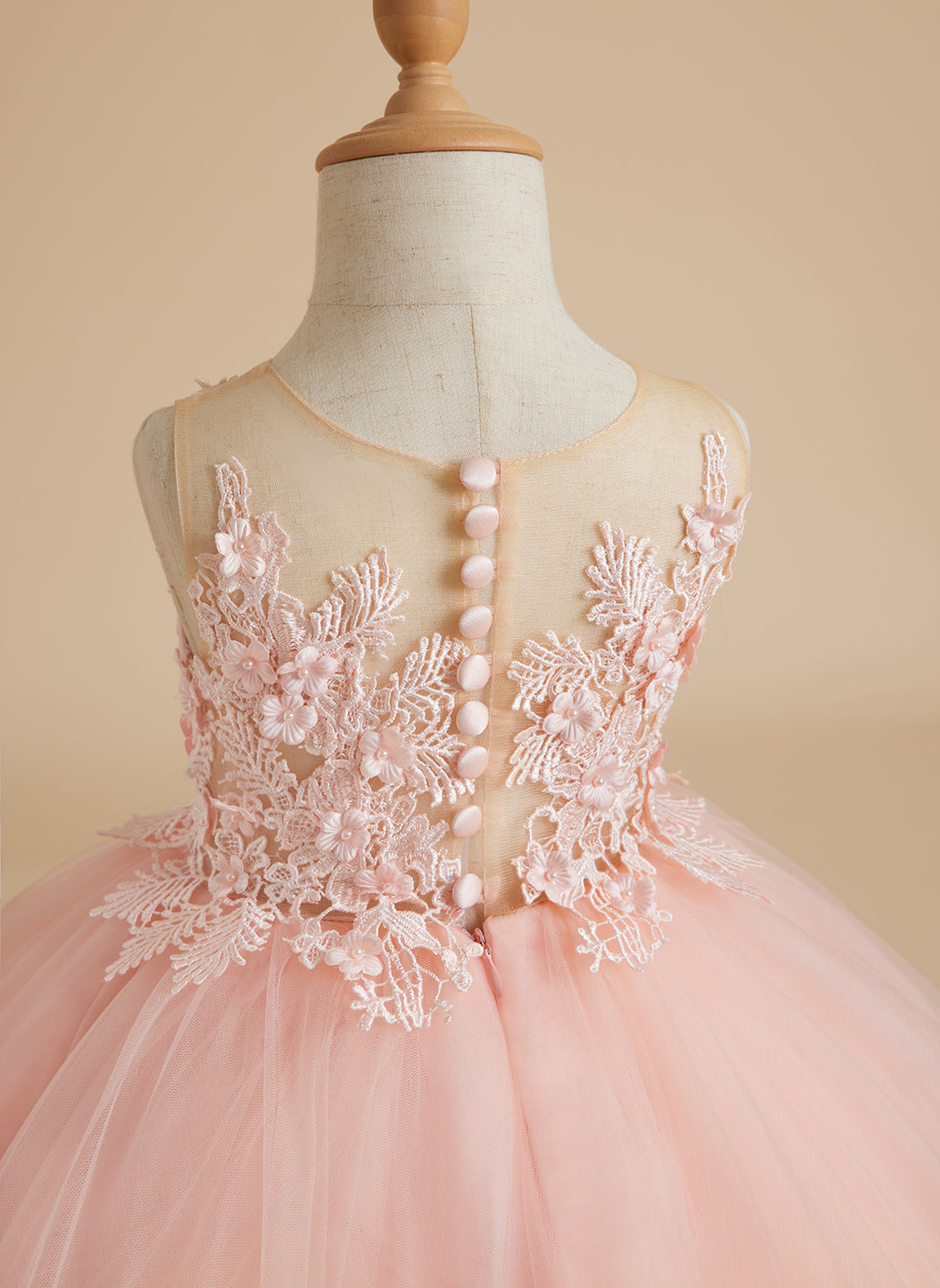 Ärmelloses Prinzessinnen-Tüllkleid mit Spitzenapplikationen und Schleppe für Mädchen