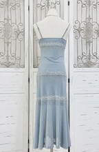Vestido de fiesta elegante de gasa azul con tirantes finos y cuentas, vestido de noche Y8248