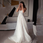 Bohemian V-Neck Wedding Dresses For Bride Spaghetti Straps A-Line Bridal Gowns Sexy Sleeveless Zipper Up Vestido De Noiva-payinti