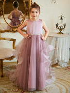 Duchesse-Linie/Princess-Linie Satin Tüll Bodenlang Blumenmädchenkleid 