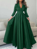 Elegantes formelles Abendkleid mit langen Ärmeln und V-Ausschnitt und Falten