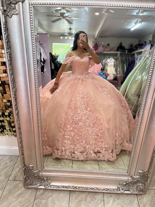 Vestido rosa encantador con hombros descubiertos, vestido rosa para quinceañeras Y5885