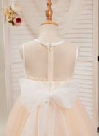 Vestido rosa de tul y organza con corte en A hasta el suelo (010226975)