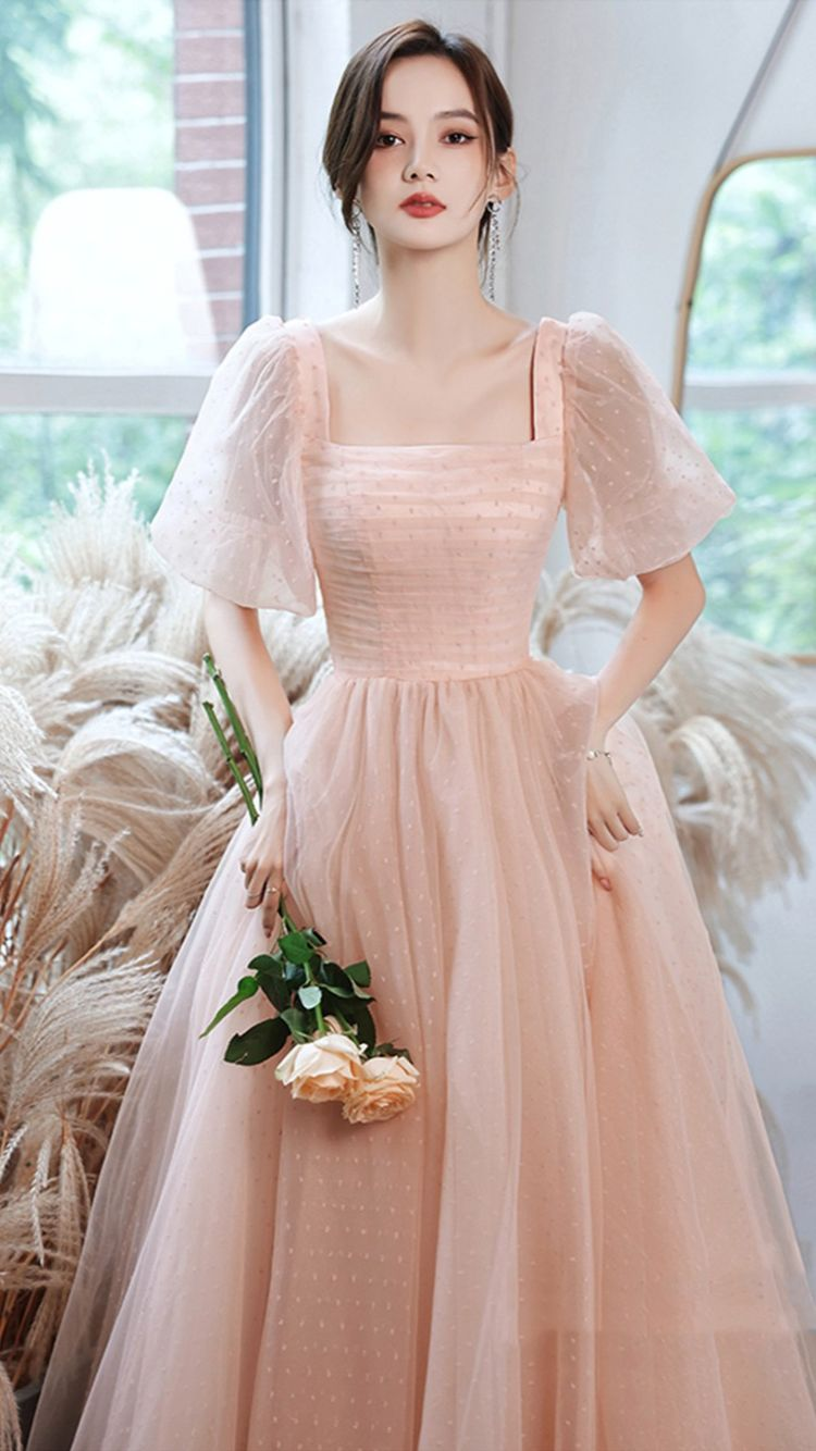 Rosa Tüll langes A-Linie Ballkleid rosa Abendkleid Y1926