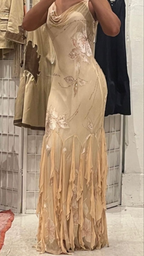 Unique Spaghetti Straps Chiffon Print Beaded Ruffles Evening Dress Mermaid Prom Dress Y8254