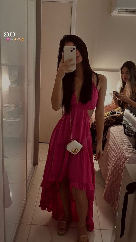 Sexy A-line V Neck Hi-low Evening Dress Bohemian Summer Beach Vacation Dress Y6943
