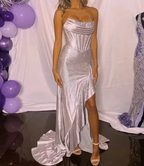Glitzerndes trägerloses Satin-Ballkleid mit Perlen, lila, Meerjungfrau-Abendkleid Y8005