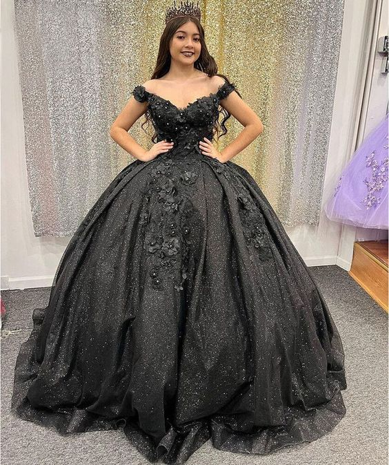 Vestidos de quinceañera con cuentas negras y purpurina de princesa, vestidos de fiesta de 15 y 16 años Y5745