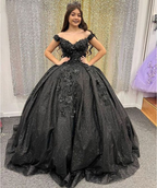 Vestidos de quinceañera con cuentas negras y purpurina de princesa, vestidos de fiesta de 15 y 16 años Y5745