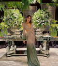 Vestido de noche elegante con escote en V profundo y mangas largas, vestido glamuroso Y6180