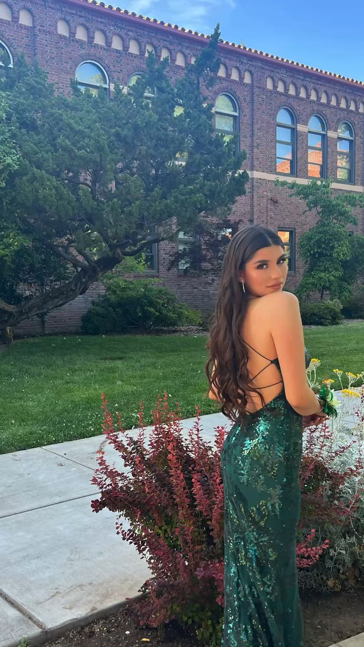 Impresionante vestido de fiesta verde esmeralda con abertura en la espalda, vestido de noche Y5325