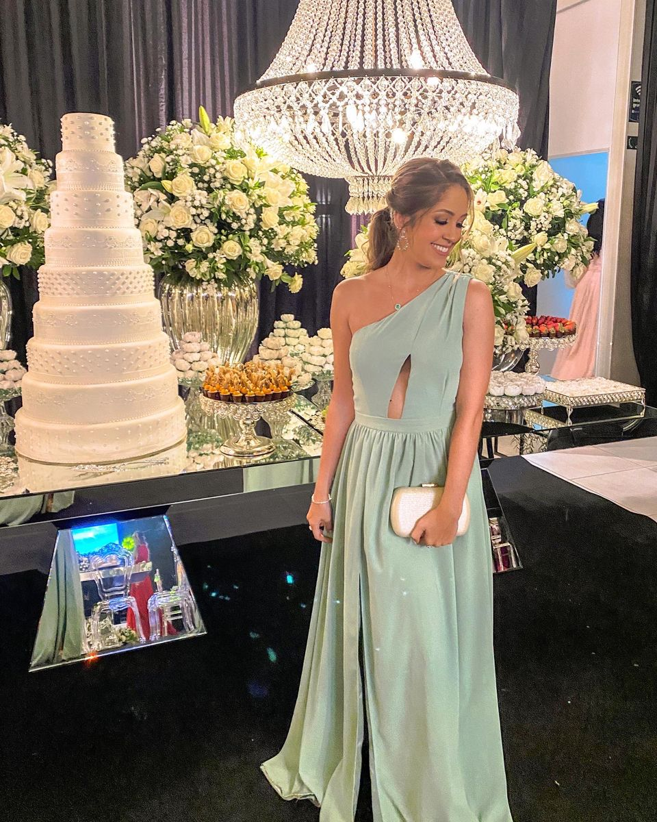 Vestido de noche verde menta de un solo hombro para dama de honor Y5101