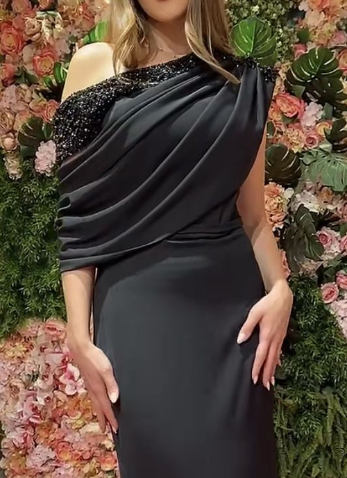 Vestido de noche largo negro elegante, vestido de gala, vestido de recepción Y6418
