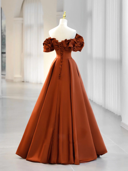 Schlichtes A-Linie Satin Orange Langes Ballkleid, Orange Abendkleid Y2585