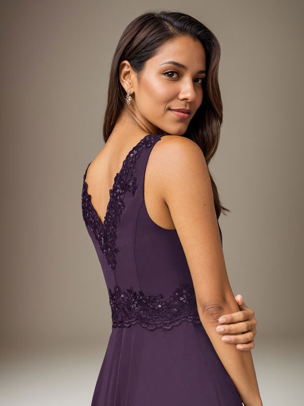 Vestido de gasa con lentejuelas en color ciruela