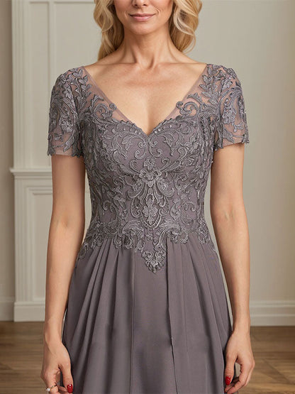 A-line V-Neck Floor-Length Chiffon Lace Mother of the Bride Dress