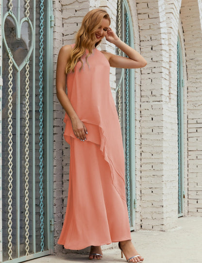 Chiffon Langes Plus Size Kleider für die Brautmutter Formales Brautjungfern-Abschlussballkleid SY28019 