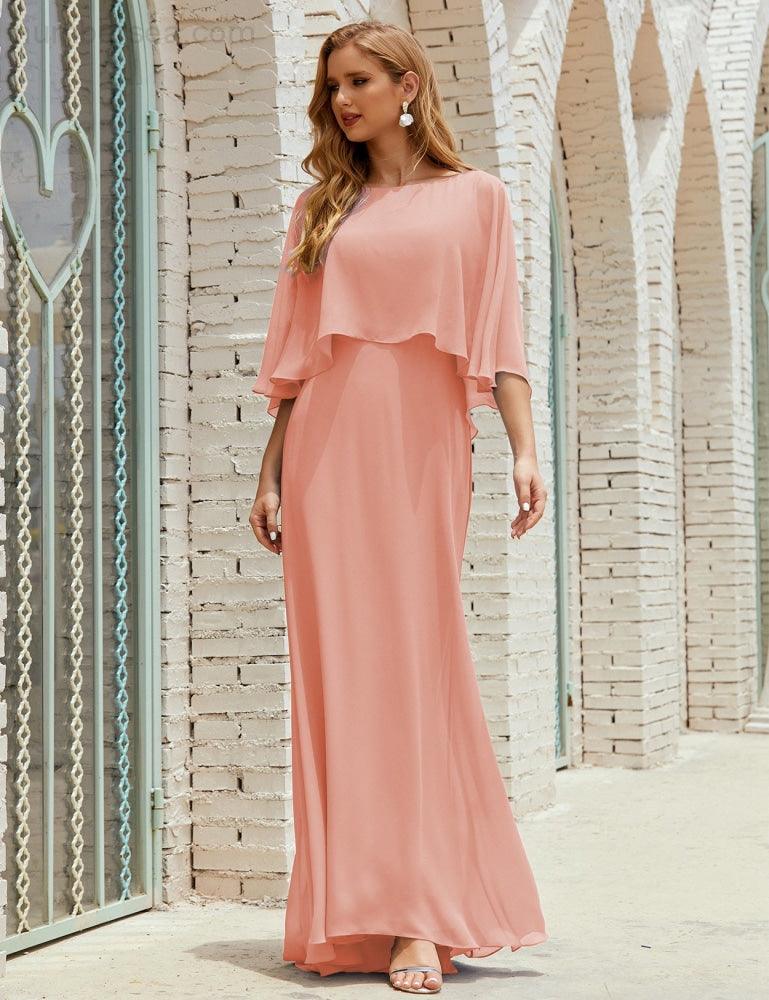 Vestido de dama de honor Sunnderly para mujer, de gasa, manga larga y cuello en V, vestido formal para boda o fiesta SY28018 