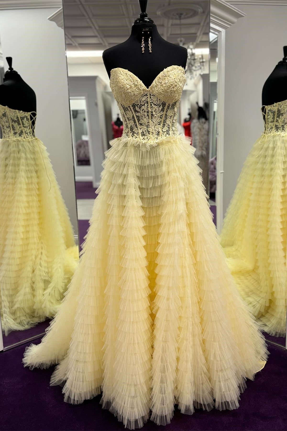 Sunnderly Addilyn |A-line Strapless Multi-Layers Tulle Prom Dress with Slit