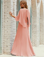 Vestido de dama de honor Sunnderly para mujer, de gasa, manga larga y cuello en V, vestido formal para boda o fiesta SY28018 