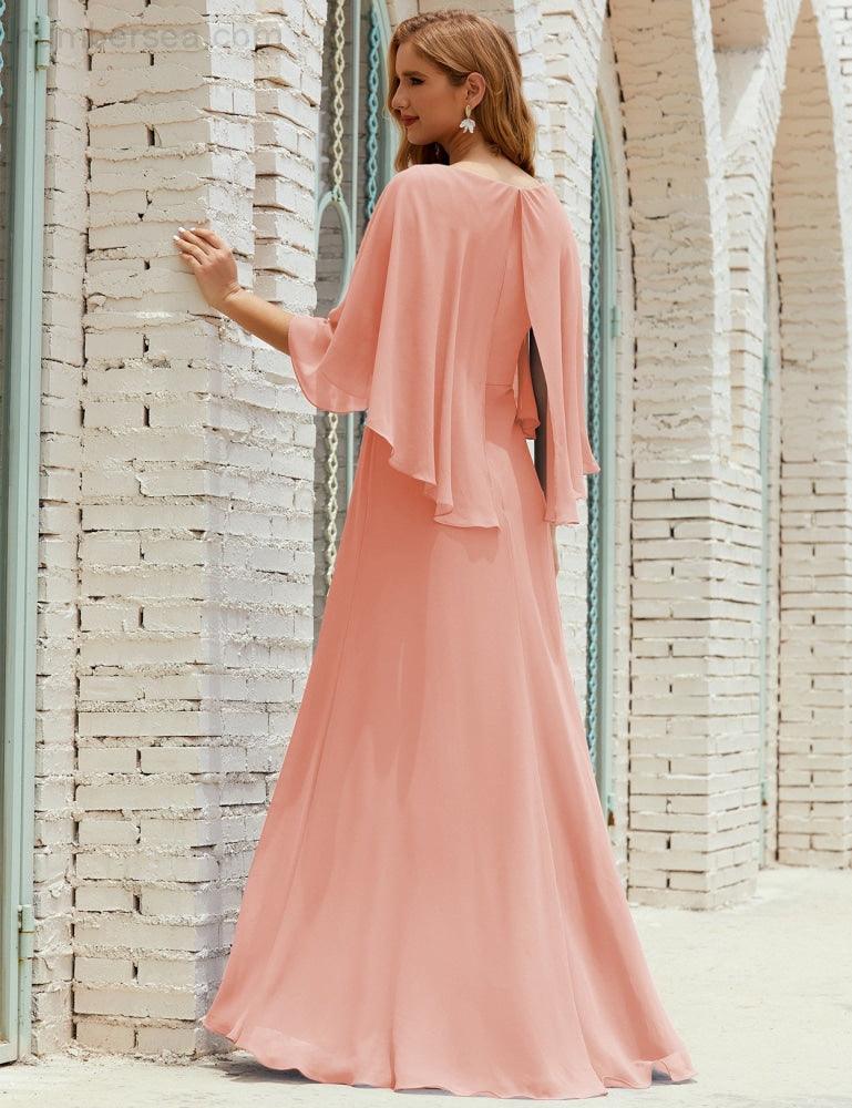 Vestido de dama de honor Sunnderly para mujer, de gasa, manga larga y cuello en V, vestido formal para boda o fiesta SY28018 