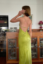 Elegante vestido de fiesta largo verde con un solo hombro y abertura en la espalda, vestido de noche Y8550