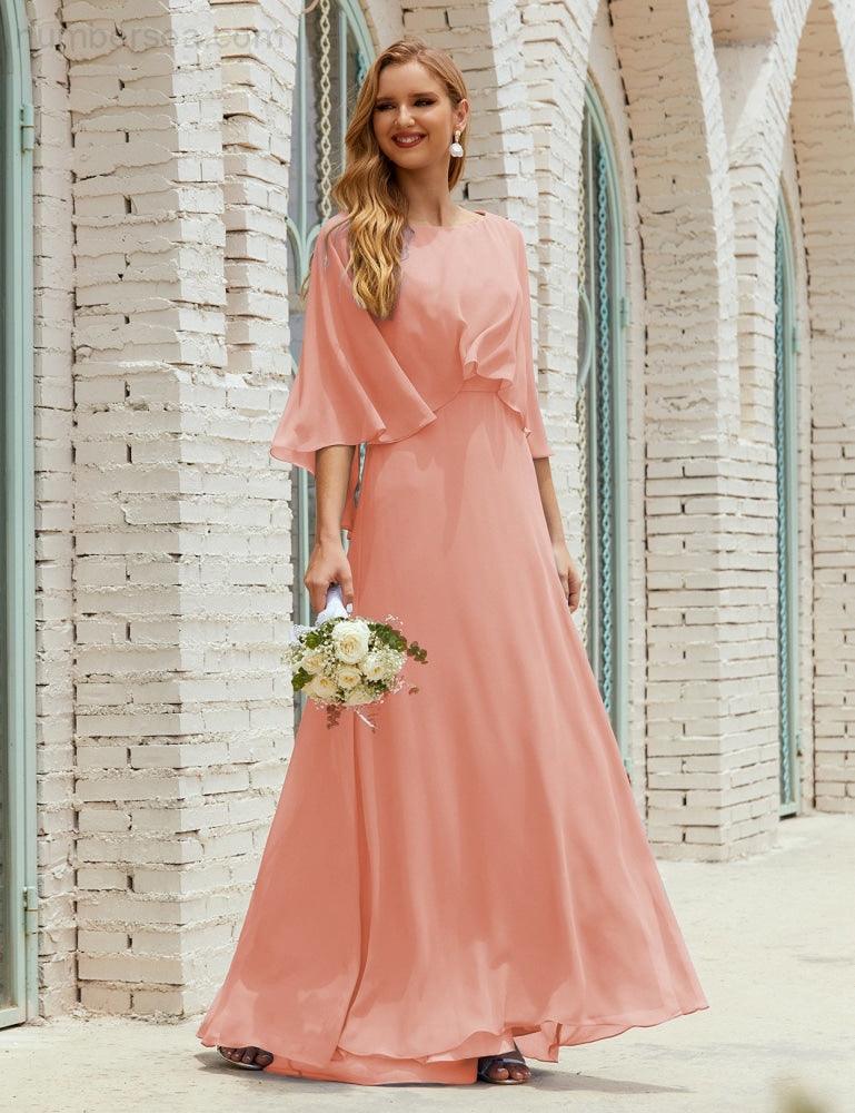 Vestido de dama de honor Sunnderly para mujer, de gasa, manga larga y cuello en V, vestido formal para boda o fiesta SY28018 