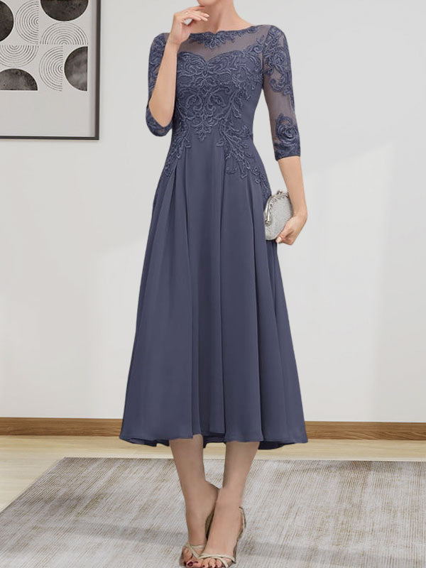 Vestido de gasa con encaje, corte A, ilusión, largo hasta la rodilla, para madre de la novia, con lentejuelas y abalorios