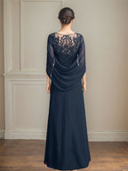 Vestidos de madre de la novia de corte A/princesa, largo hasta el suelo, con escote redondo, plisados ​​y lentejuelas