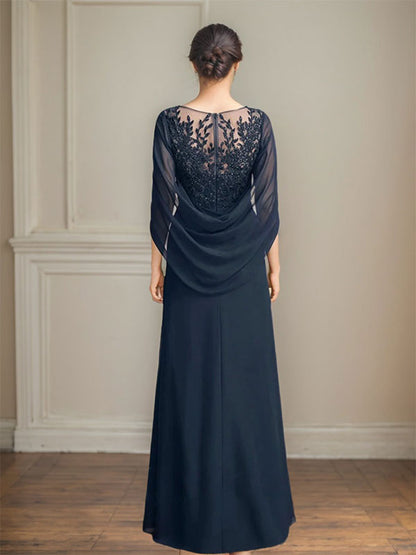 Vestidos de madre de la novia de corte A/princesa, largo hasta el suelo, con escote redondo, plisados ​​y lentejuelas